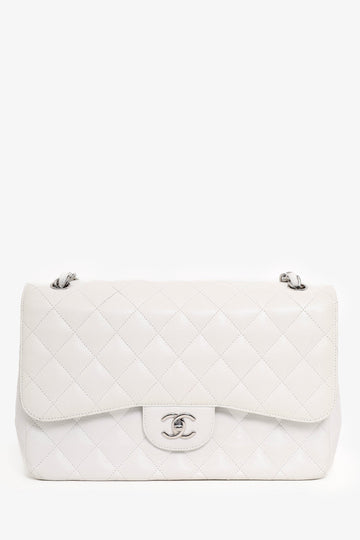 Chanel™ 2011 White Caviar Leather Jumbo ClaESic Flap Shoulder Bag