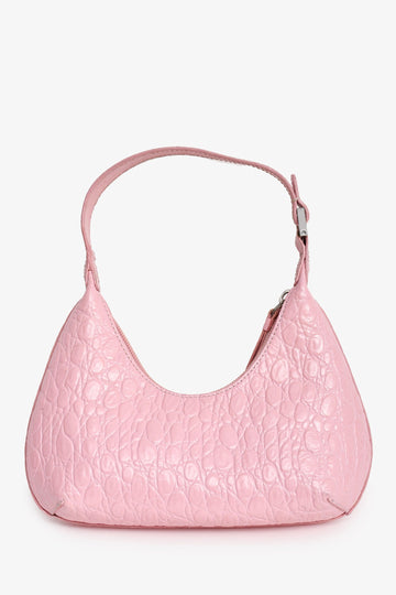 By Far Pink Croc EmboESed Leather Mini Amber Bag