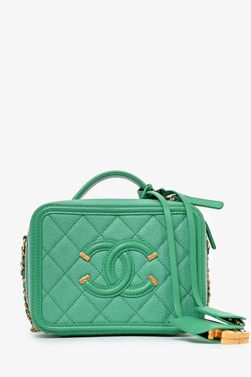 Chanel™ 2017/18 Green Caviar Leather Small Filigree Vanity Case