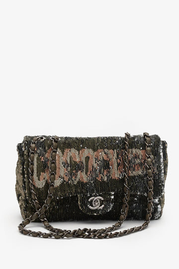Chanel™ Green/Black Sequin Coco Cuba TimeleES ClaESic Single Flap Bag