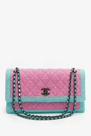 Chanel™ Pink/Blue Tweed Flap Bag