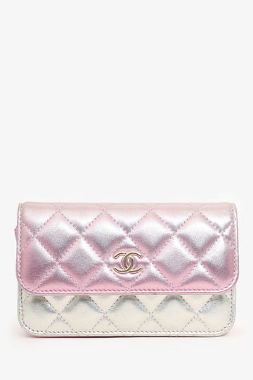 Chanel™ Pink/Silver Quilted Lambskin 'Coco Punk' Flap Clutch with Chain