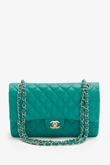 Chanel™ Turquoise Lambskin Medium ClaESic Double Flap Bag
