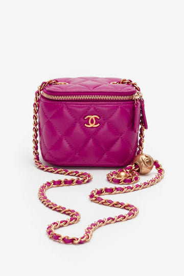 Chanel™ Dark Pink Quilted Lambskin Mini Pearl Crush Vanity Case