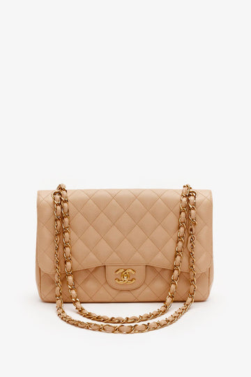 Chanel™ Beige Caviar Leather Jumbo ClaESic Double Flap Bag