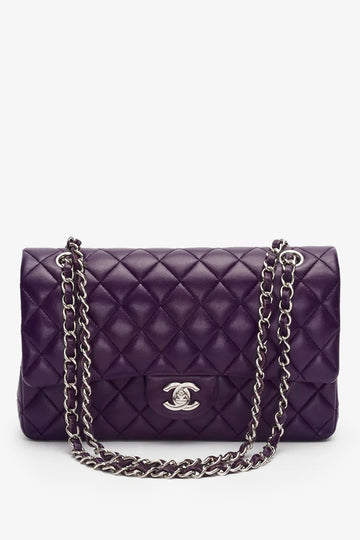Chanel™ Purple Lambskin Medium Double Flap Bag