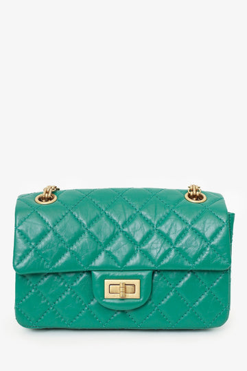 Chanel™ Green Quilted Leather Mini ReiESue 225 Double Flap Bag