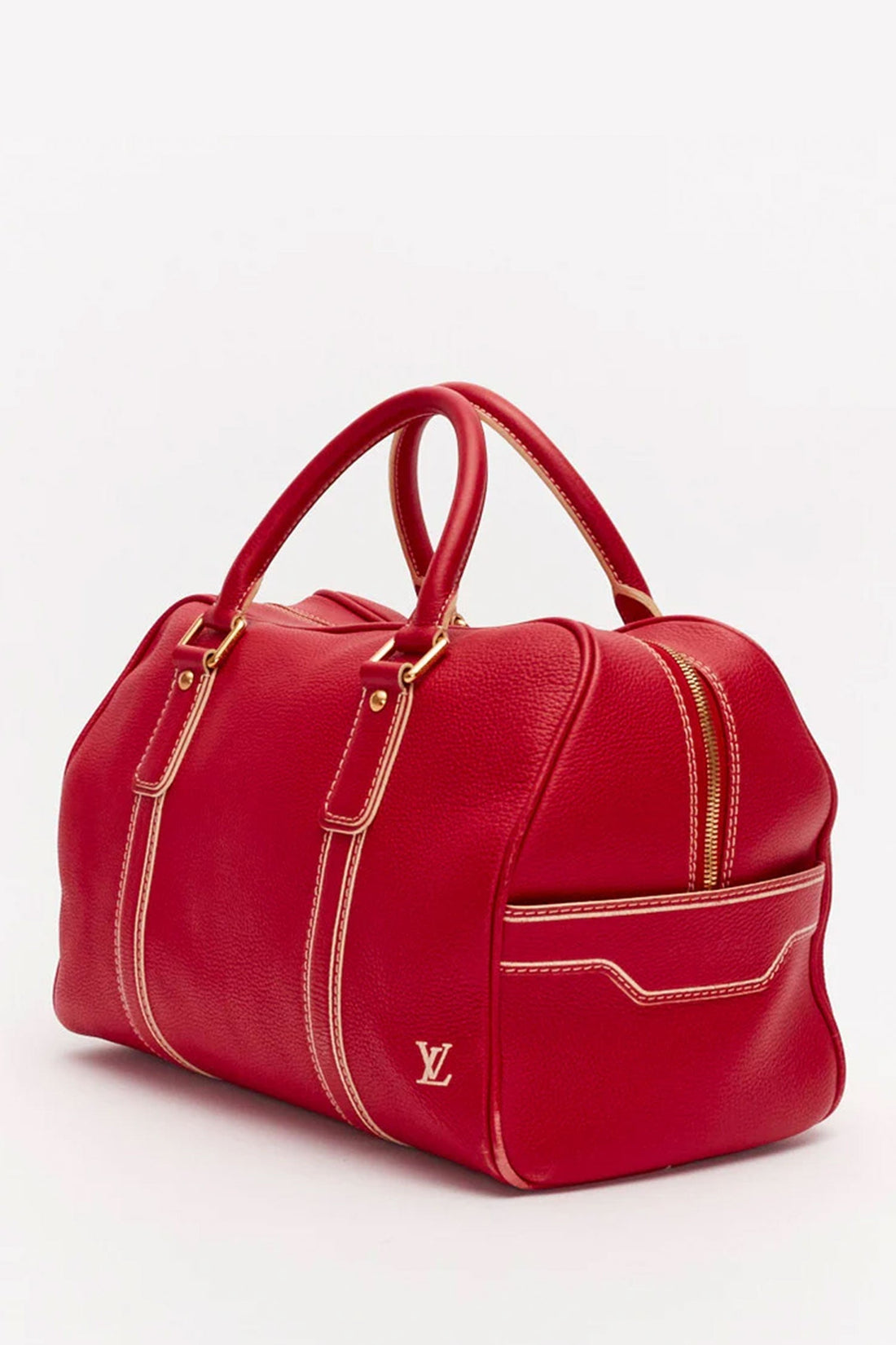 Louis Vuitton Red Leather Carryall Duffle Bag