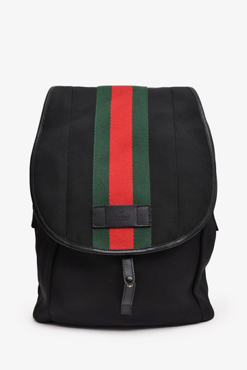 Gucci Black Canvas Web Detail Flap TEShno 2 in 1 Backpack