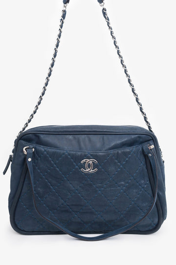 Chanel™ 2012 Navy Quilted Leather Iridescent Relax CC Shoulder Bag