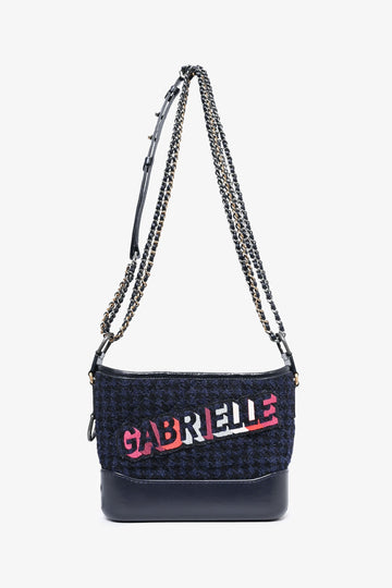 Chanel™ 2017 Black Leather/Navy Tweed Small Gabrielle Shoulder Bag (As Is)