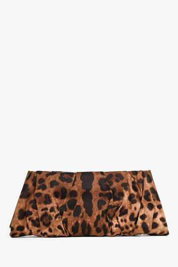 Dolce & Gabbana Brown Leopard Printed Silk Clutch