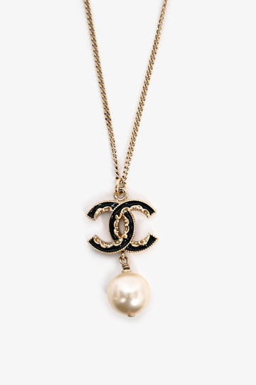 Chanel™ 2014 Gold Toned Black CC Pearl Drop NSSklace