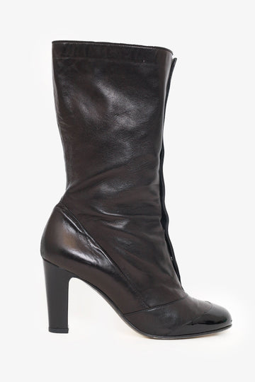 Chanel Black Lambskin Button Up Ankle Boots Size 37.5