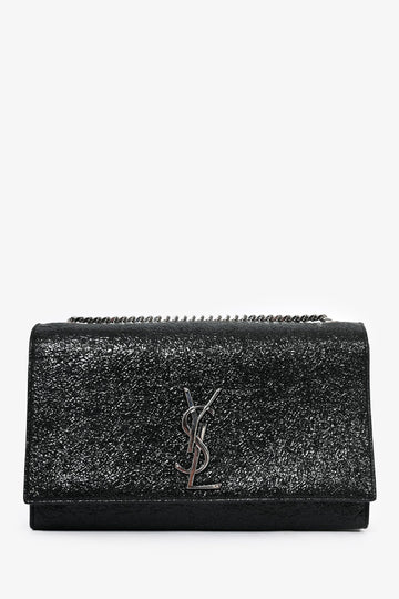 Saint Laurent 2015 Black Crackled Patent Leather Medium Kate CroESbody
