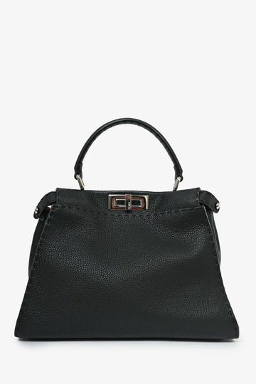 Fendi Black Grained Leather Medium Peekaboo Top Handle with Strap