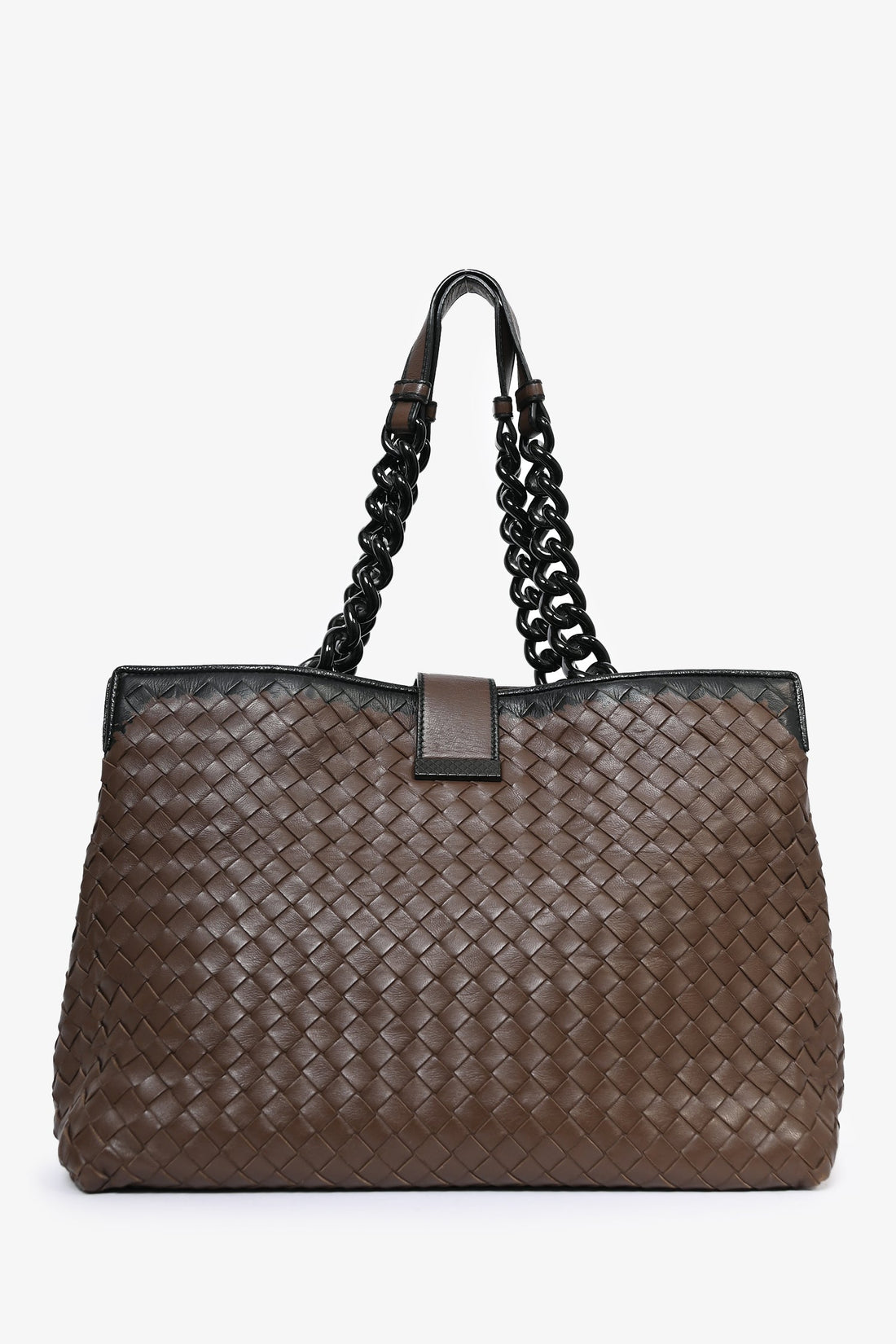 Bottega Veneta Brown/Black IntrESciato Leather Chain Tote