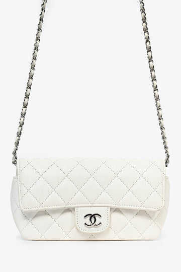 Chanel™ 2021 White Caviar Leather Sunglass Case with Chain SHW