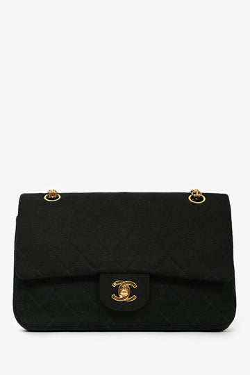 Chanel™ 1994-96 Black Quilted Jersey Medium Double Flap GHW