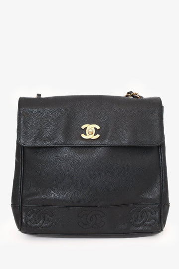 Chanel™ 1996-97 Black Caviar Leather Triple CC Shoulder Bag