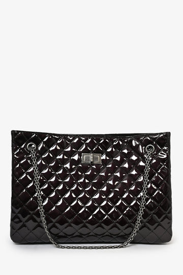 Chanel™  2011/12 Black Patent Quilted Leather 2.55 Reissue Tote Bag