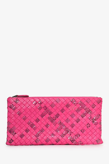Bottega Pink Python/Leather IntrESciato Zip Pouch
