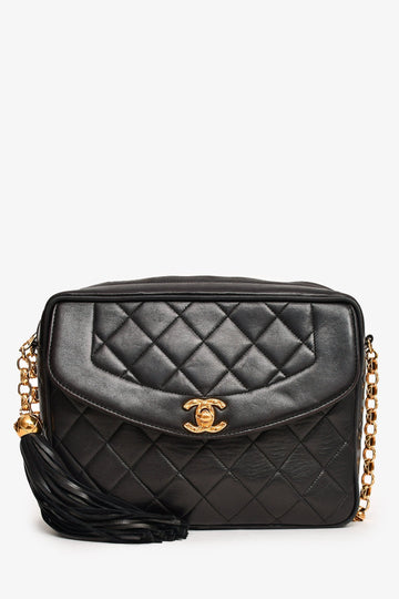 Chanel™ 1991-4 Black Leather Quilted Turn Lock Camera CroESbody