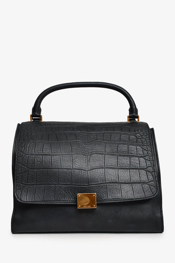 Celine 2012 Black Croc EmboESed Leather Trapeze Bag with Strap