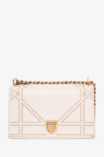 Christian Dior 2018 White Leather Studded Diorama Small Shoulder Bag