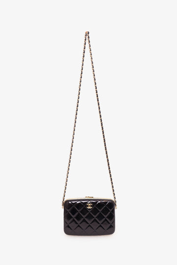 Chanel 2021 Black Patent Quilted Box On Chain Bag