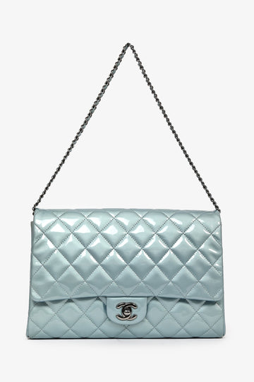 Chanel™ 2012 Blue Patent Quilted Clutch On Chain
