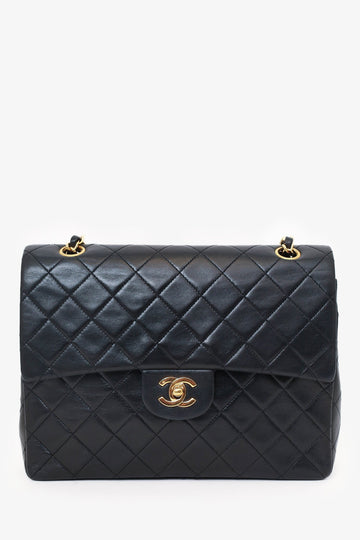 Chanel™ 1989-91 Black Lambskin ClaESic Medium M/L Square Double Flap