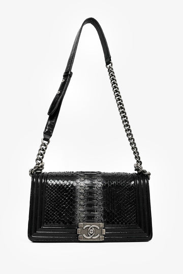 Chanel™ 2014-15 Black/Grey Python Medium Boy Bag