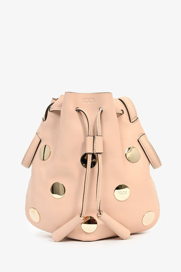 Tod\'s Light Pink Leather Gold Studded 'ESSchiello' Bucket Bag with Strap