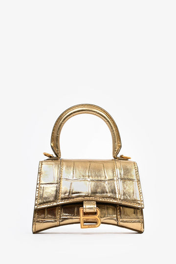 Balenciaga Gold Croc EmboESed Leather HourglaES Nano Chain Bag