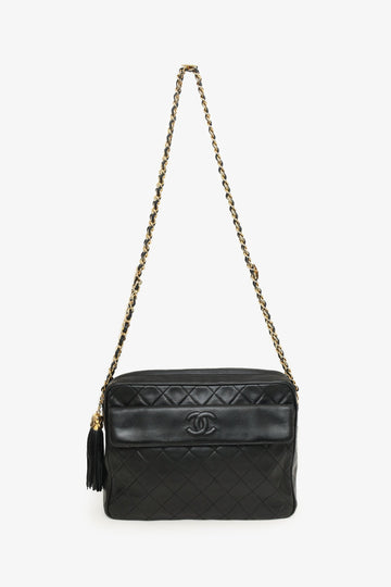 Chanel™ 1989-91 Black Lambskin CC Quilted TaESel Camera Bag