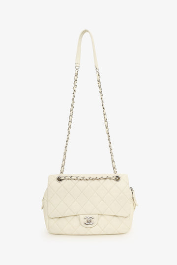 Chanel™ 2014-15 White Quilted Caviar Leather Medium Flap Bag