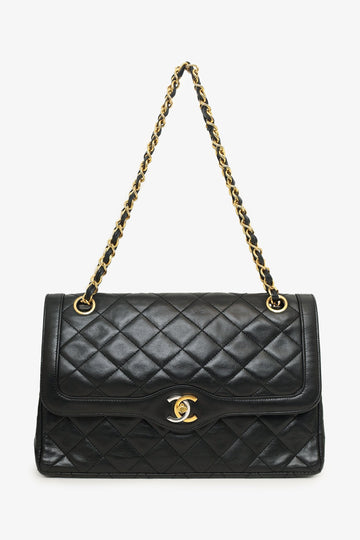 Chanel™ Vintage Black Lambskin Two-Tone CC Paris Double Flap Bag