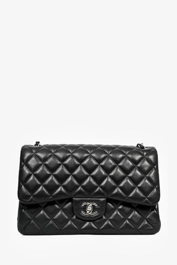 Chanel™ 2015-16 Black Lambskin Leather Quilted Large Double Flap