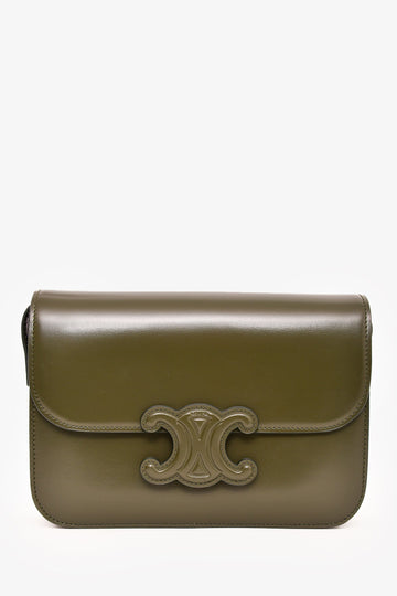 Celine 2022 Green Leather ClaESique Triomphe Shoulder Bag