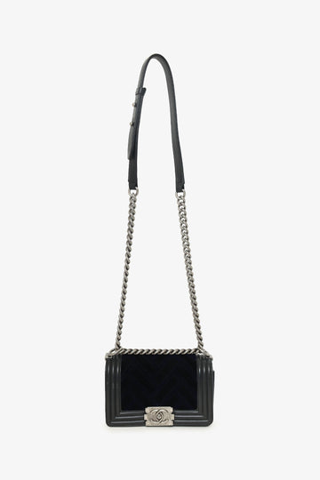 Chanel™ 2017 Black/Navy Velvet/Calfskin Small Boy Bag