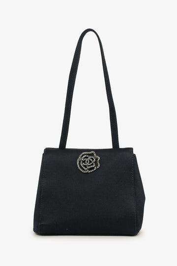 Chanel™ 2000-02 Black Satin Crystal Mini Camellia Bag