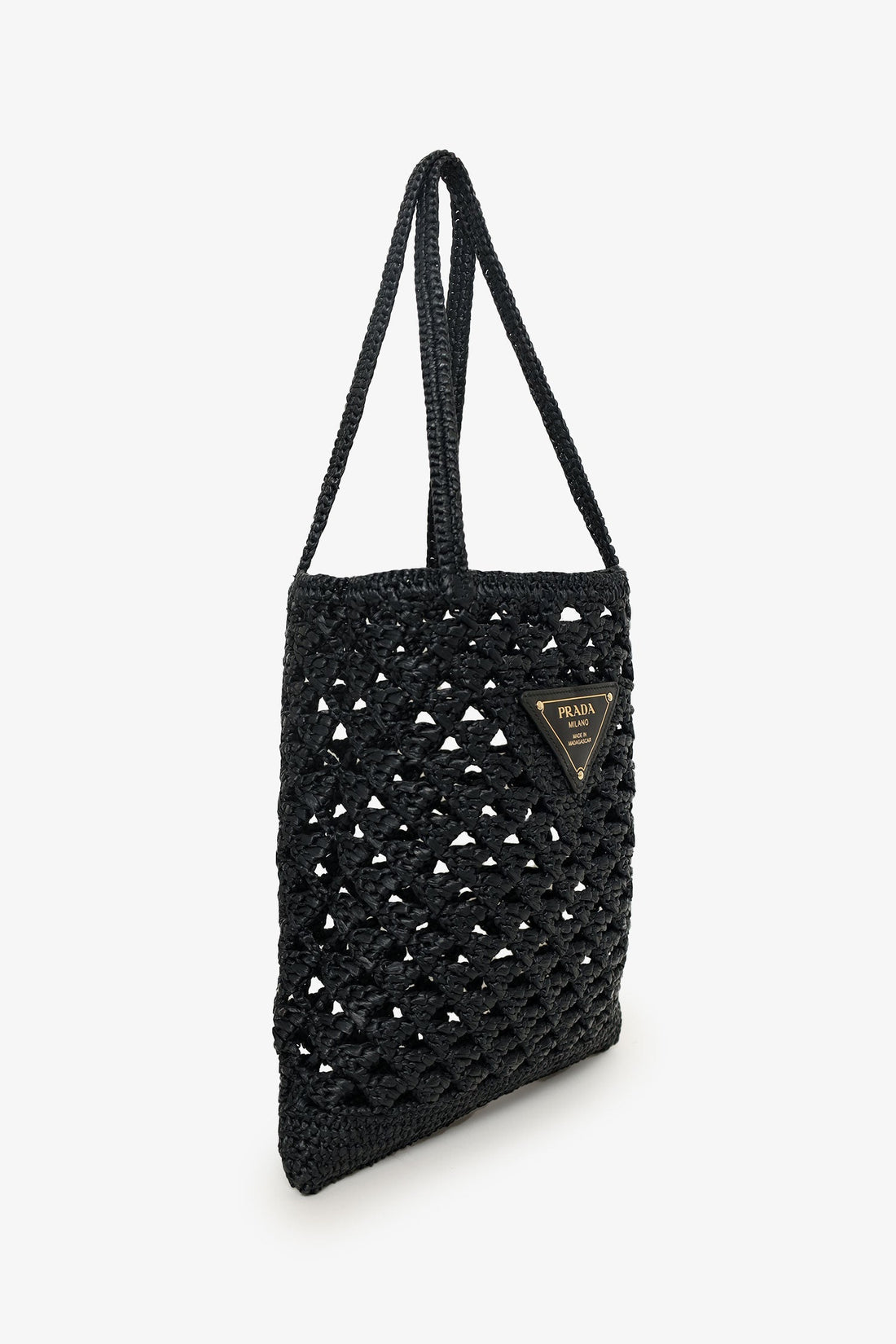 Prada Black Yarn Raffia EffESt Embroidered Logo Tote