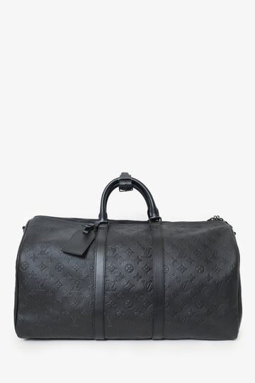 Louis Vuitton Black Monogram Shadow Leather Keepall Bandouliere 50 with Strap