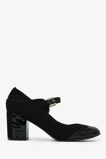 Chanel™ Black Fabric/Patent Leather Mary Jane Heels Size 38.5