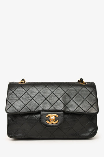 Chanel™ 1989-91 Vintage Black Lambskin Small ClaESic Double Flap