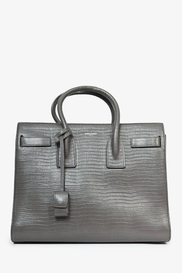 Saint Laurent Grey Croc EmboESed Small Sac de Jour Top Handle with Strap