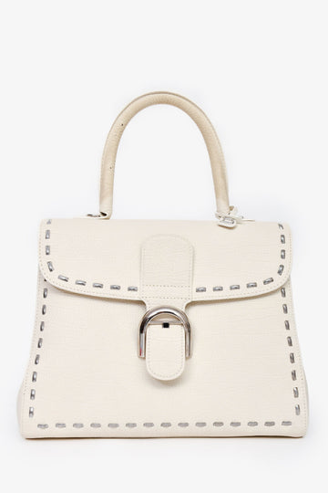 Delvaux White Leather Silver Stitch Detail Brilliant MM Top Handle SHW (As Is)