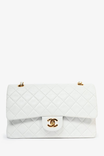 Chanel™ 1991-94 Vintage White Quilted Leather Medium Double Flap GHW (Refurbished)