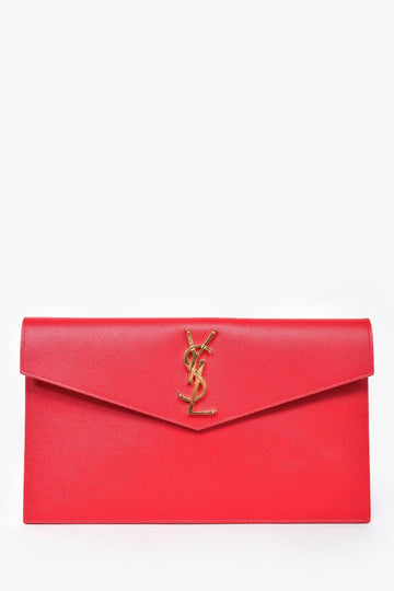 Saint Laurent Red Grain De Poudre Leather 'Uptown' Pouch